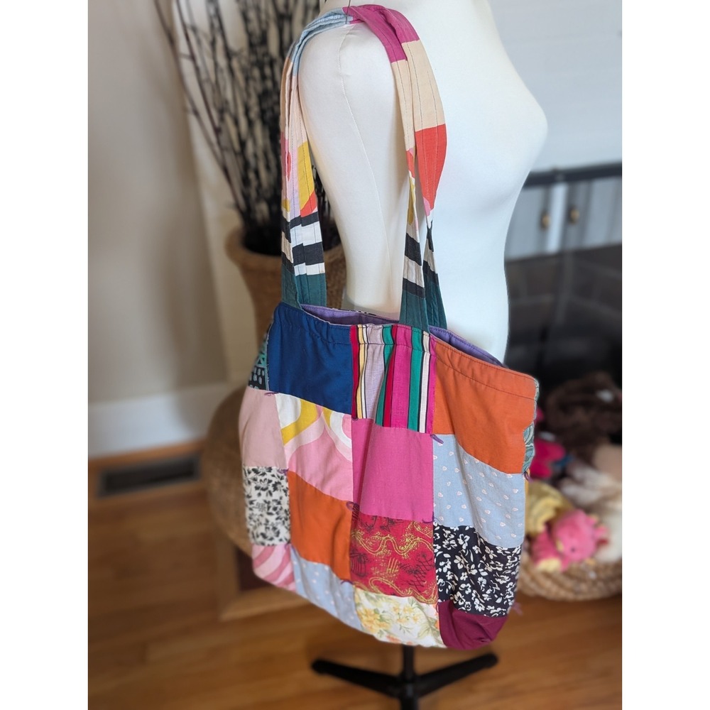 Handmade Patchwork Quilt Tote Bag Cottagecore Boho Oversized Shoulder Shopper